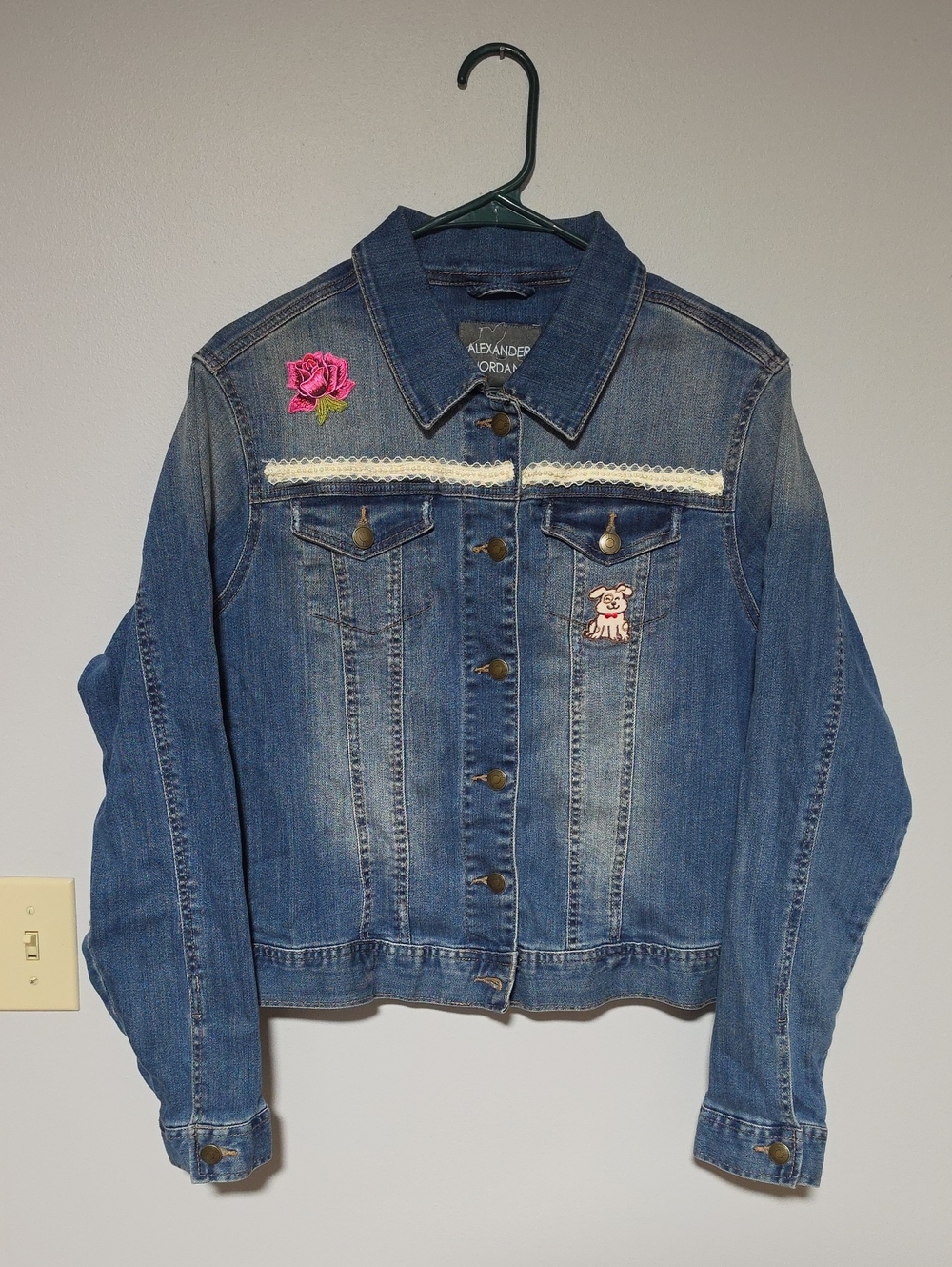 Alexander Jordan Blue Denim Jacket with Pink Embroidery